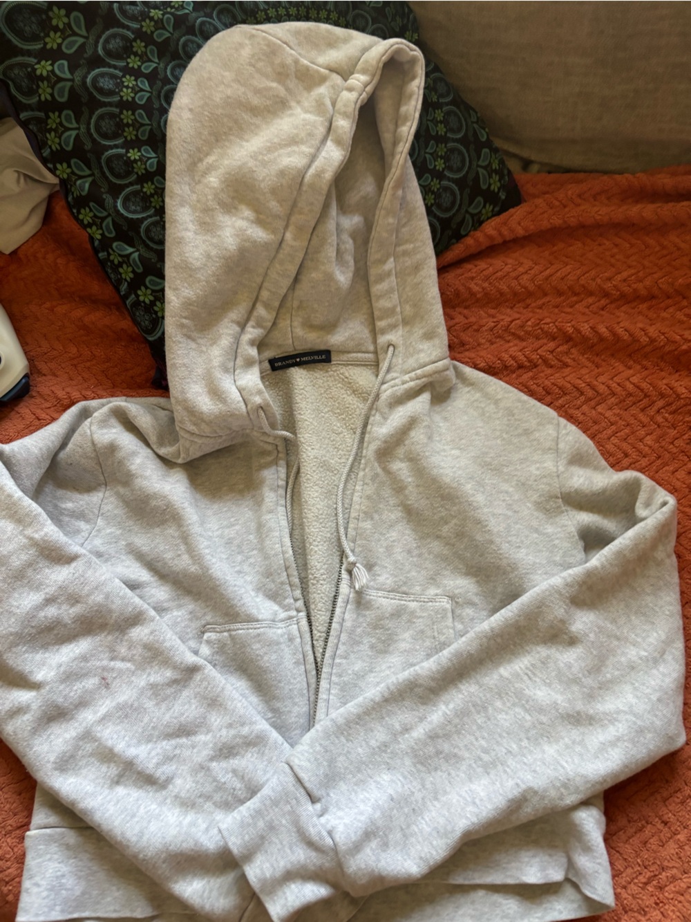 Brandy Melville cropped Heather Gray Full-Zip Fleece Hoodie small